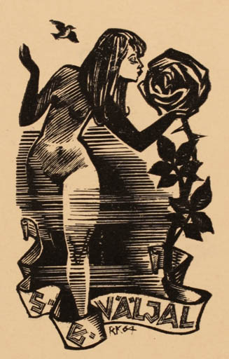 Exlibris by Richard Kaljo from Estonia for Silvi Väljal - Flower Woman Nude 