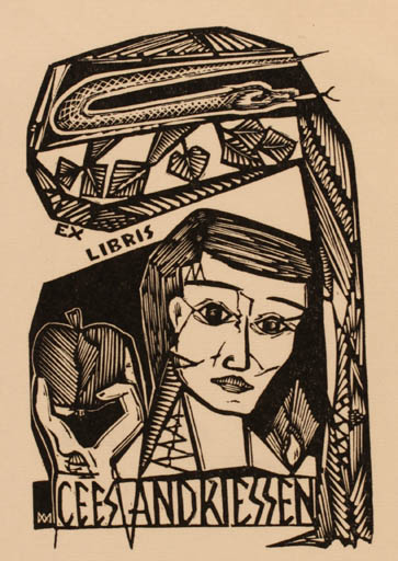 Exlibris by Albert Marchire from France for Cees Andriessen - Adam and Eve Woman 