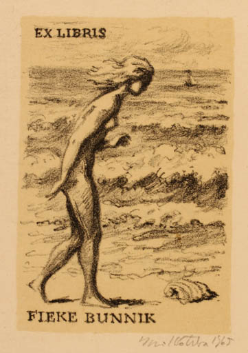 Exlibris by Emil Kotrba from Czechoslovakia for Fieke Bunnik - Woman Maritime Nude 