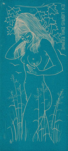 Exlibris by Fritz Kühn from Germany for Emil Eerme - Woman Nude 