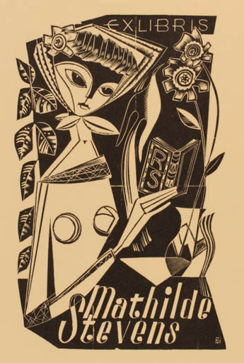 Exlibris by Jan van Doorn from Netherland for Mathilde Stevens - Flower Book Woman 