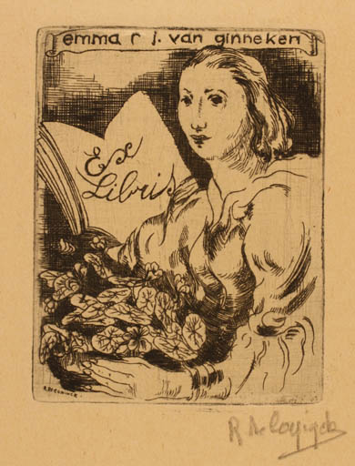 Exlibris by Rene de Coninck from Netherland for Emma R. J. Van Ginneken - Woman 