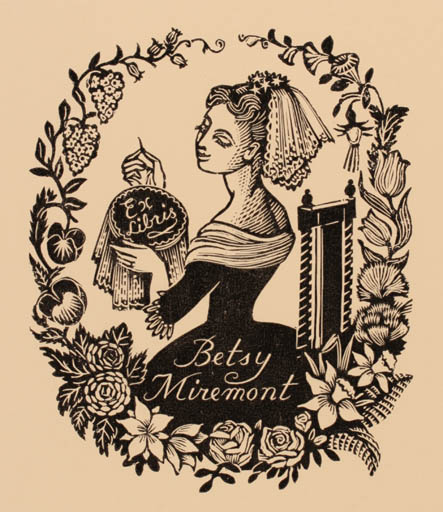 Exlibris by Zelma Blakely from Great Britain for Betsy Miremont - Flower Woman 