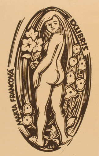 Exlibris by Erhard Zierold from Germany for Marta Francova - Flower Woman Nude 