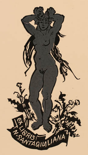 Exlibris by Jaroslav Vodrazka from Czechoslovakia for Dr. Nerone Santagiuliana - Woman Nude 