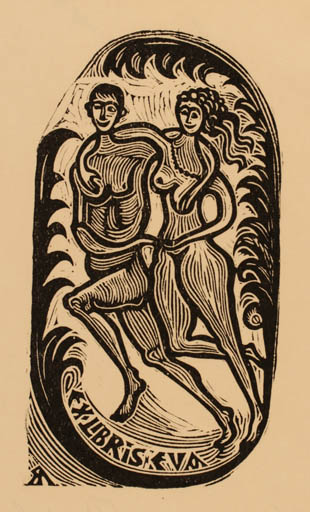 Exlibris by Alexandru Radulescu from Romania for ? Eva - Nude Couple 