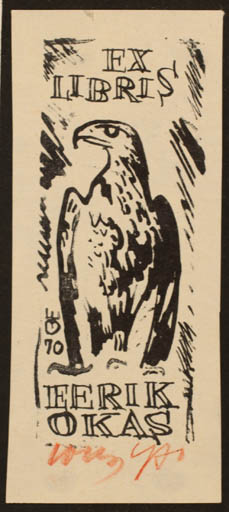 Exlibris by Evald Okas from Estonia for Eerik Okas - Bird 