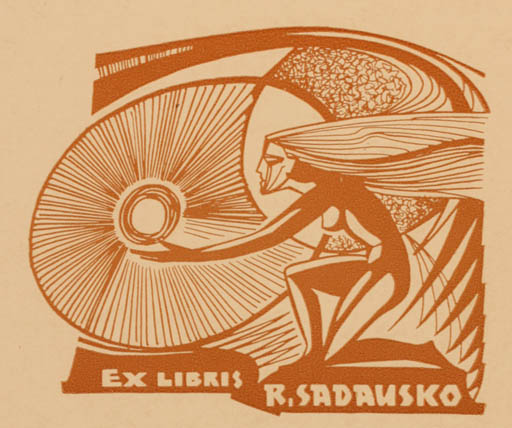 Exlibris by Juozas Petraukas from Lithuania for R. Sadausko - Woman Nude 