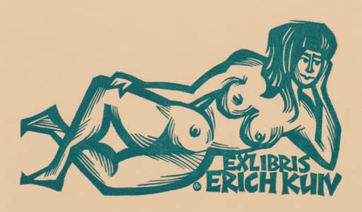 Exlibris by Norbert H. Ott from Germany for Erich Kuiv - Woman Nude 