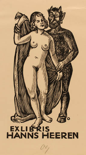 Exlibris by Herbert S. Ott from Germany for Hanns Heeren - Devil Woman Nude 