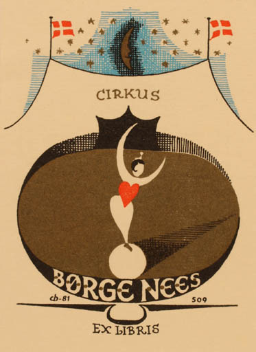 Exlibris by Christian Blæsbjerg from Denmark for Børge Nees - Theater/Cirkus 