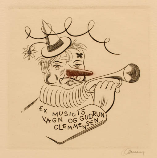 Exlibris by André Gastmans from Belgium for Vagn og Gudrum Clemmensen - Ex Mucika Theater/Cirkus 