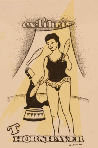 Exlibris by Hans Chr. Hornhaver from Denmark for Tove Hornhaver - Woman Theater/Cirkus 