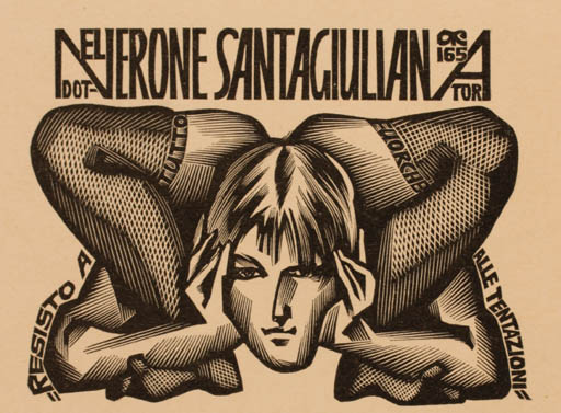 Exlibris by Anatolij Kalaschnikow from Russia for Dr. Nerone Santagiuliana - Woman Theater/Cirkus 