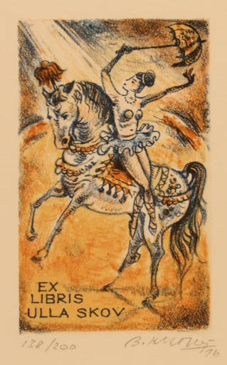 Exlibris by Bohumil Kratky from Czechoslovakia for Ulla Skov - Horse Woman Theater/Cirkus 