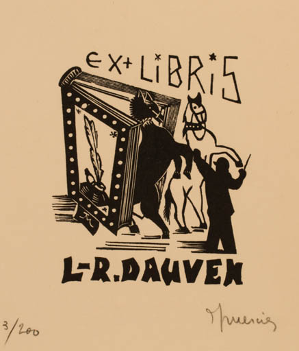 Exlibris by Jocelyn Mercier from France for L. R. Dauven - Book Horse Theater/Cirkus 