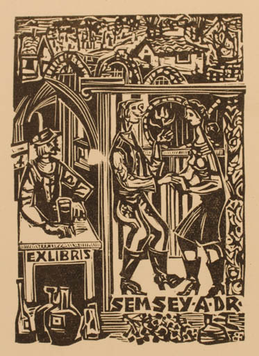 Exlibris by Ferenc Bordás from Hungary for Dr. Andor Semsey - Dancing 