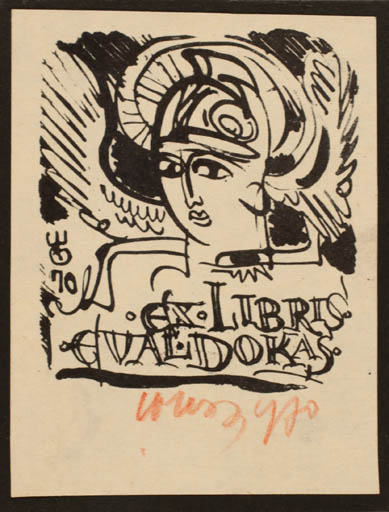 Exlibris by Evald Okas from Estonia for Evald Okas - Classical antiquity Woman Portrait 