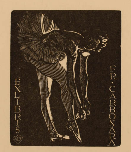 Exlibris by Arpad Daniel Nagy from Hungary for Francesco Carbonara - Dancing Woman 