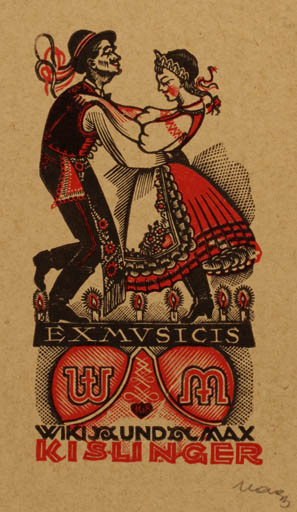 Exlibris by Arpad Daniel Nagy from Hungary for Max und Wiki Kislinger - Dancing Ex Mucika Couple 