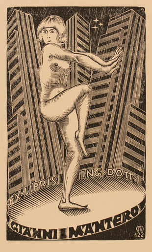 Exlibris by Arpad Daniel Nagy from Hungary for Gianni Mantero - Dancing Woman Nude 