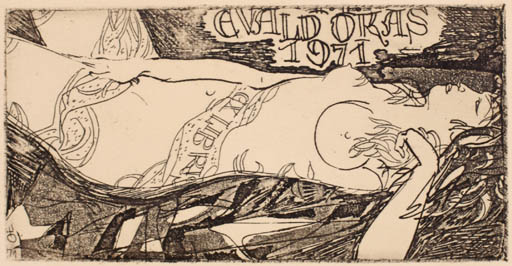 Exlibris by Evald Okas from Estonia for Evald Okas - Woman Nude 