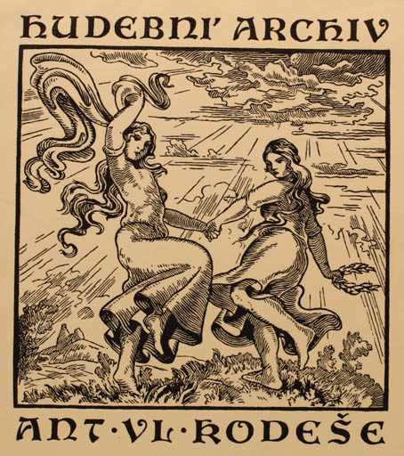 Exlibris by Vlada Borek from Czechoslovakia for Antonin Kodese - Dancing Woman Scenery/Landscape 