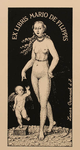 Exlibris by Orest Kryvoruchko from Russia for Mario de Filippis - Woman Nude 