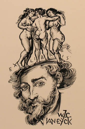 Exlibris by Gerard Gaudaen from Belgium for W. J. C. Van Eyck - Woman Nude Portrait 