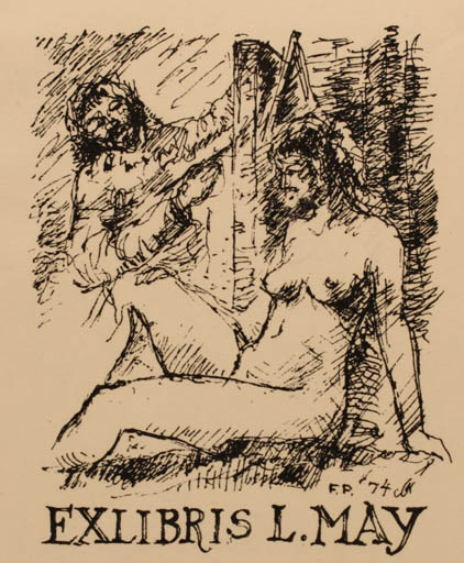 Exlibris by Frank Pedersen from Denmark for Lorentz May - Working Art Woman Nude 