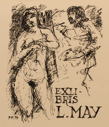 Exlibris by Frank Pedersen from Denmark for Lorentz May - Working Art Woman Nude 