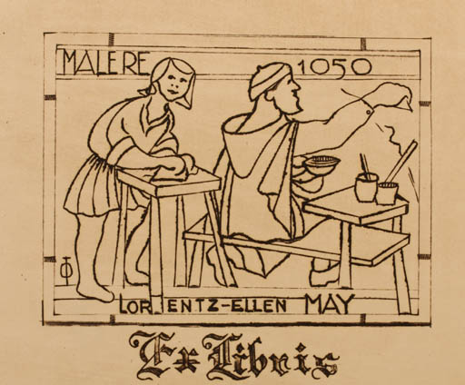 Exlibris by Oskar Thorsen from Denmark for Lorentz og Ellen May - Working Art 