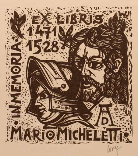 Exlibris by Remo Wolf from Italy for Mario Micheletti - Portrait 