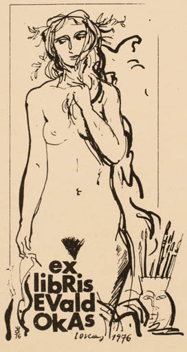 Exlibris by Evald Okas from Estonia for Evald Okas - Art Woman Nude 