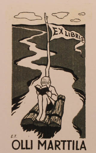 Exlibris by Erkki Tanttu from Finland for Olli Marttila - Child Book Ship/Boat 