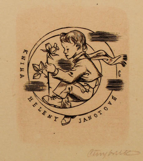 Exlibris by Vojtech Cinybulk from Czechoslovakia for Heleny Janotové - Child Flower 