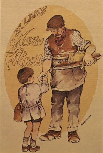 Exlibris by A. Fremura from Italy for Mario de Filippis - Child Man 