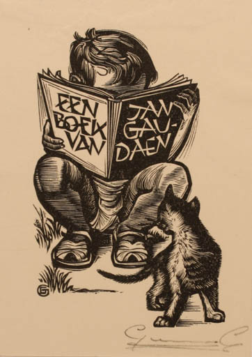 Exlibris by Gerard Gaudaen from Belgium for Jan Gaudaen - Child Book Cat 