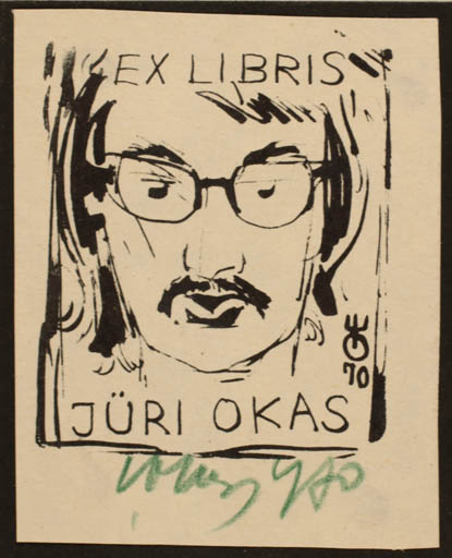 Exlibris by Evald Okas from Estonia for Jüri Okas - Man Portrait 