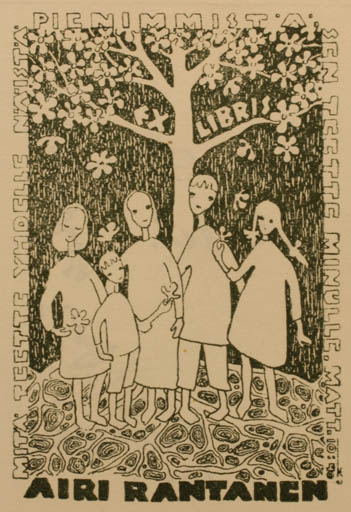 Exlibris by Karin Kauhanen from Finland for iri Rantanen - Child Group Tree 