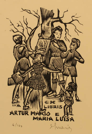 Exlibris by Jocelyn Mercier from France for ? Artur Mario e Maria Luisa - Child Group 