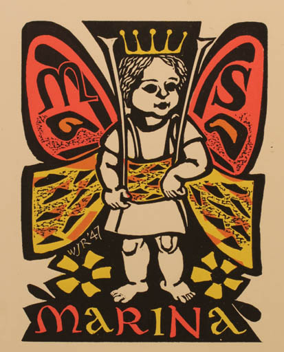 Exlibris by Willem Jacob Rozendaal from Netherland for Marina Strens - Child Butterfly 