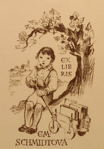 Exlibris by Jaroslav Vodrazka from Czechoslovakia for Em. Schmidtova - Child Tree 