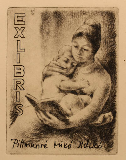 Exlibris by Jozsef Korusz from Hungary for ? ? - Child Book Woman 