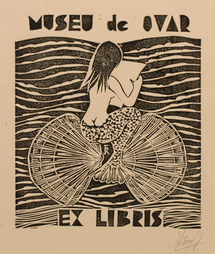 Exlibris by Jacques Rasdolsky from Belgium for ? Museu De Ovar - Mermaid 