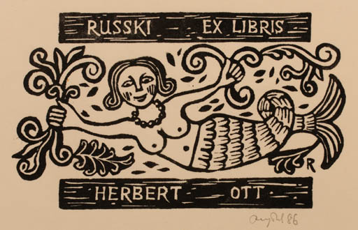 Exlibris by Denis Rheutow from Russia for Herbert S. Ott - Mermaid 