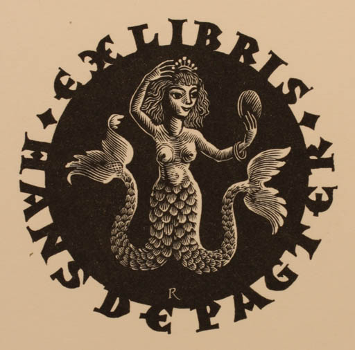 Exlibris by Pam Georg Rueter from Netherland for Hans De Pagter - Mermaid 