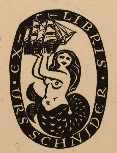 Exlibris by Albert Saner from Schwitzerland for Urs Schnider - Mermaid 