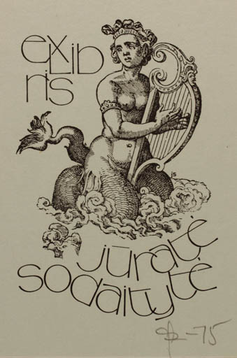 Exlibris by Joseph Sodaitis from USA for Jurate Sodaityte - Mermaid 