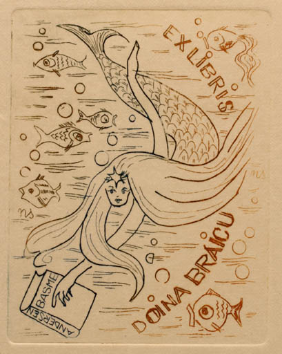 Exlibris by Natalia Sora from Romania for Doina Braicu - Mermaid 